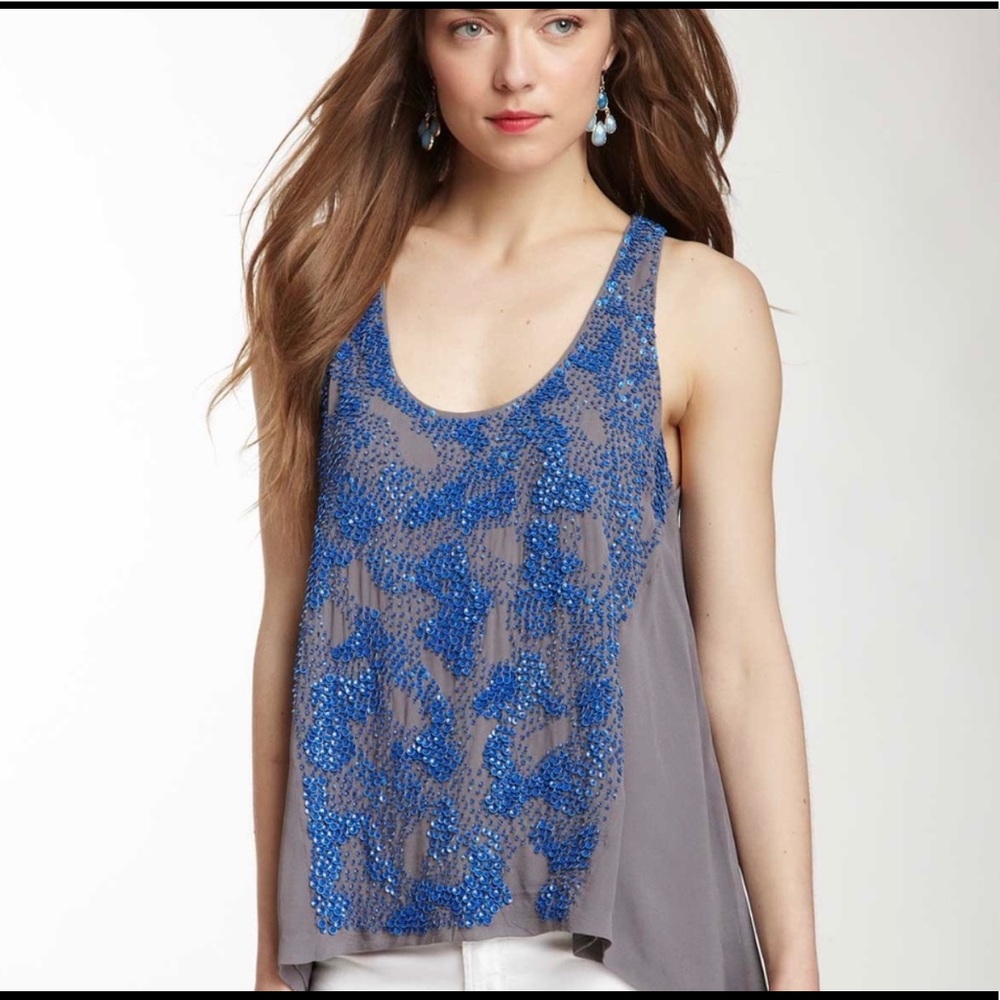 Addison blue and grey sleeveless sequin top